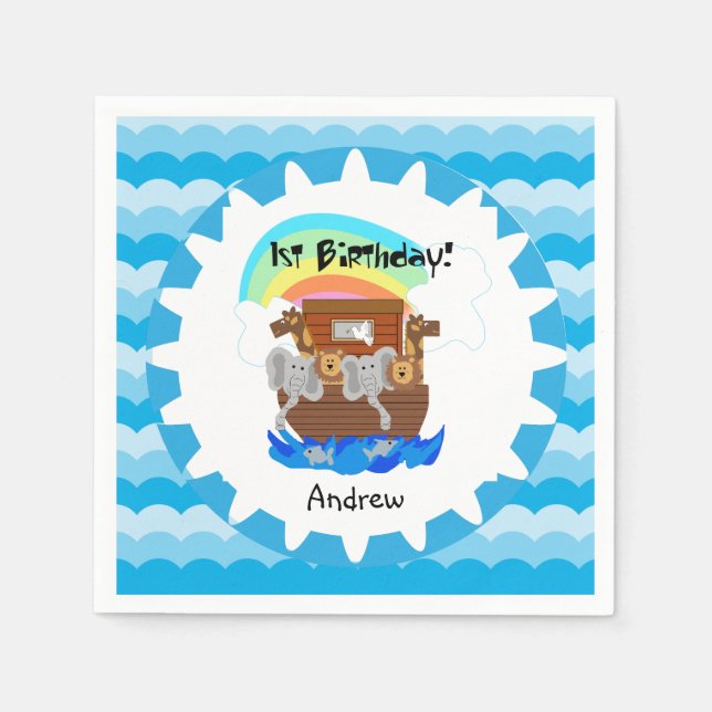 Serviettes En Papier Naples personnalisées Noah's Ark 1er Birthday Pape (Devant)