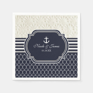 Serviettes En Papier Nautique Marine & White Elegant Beach Mariage