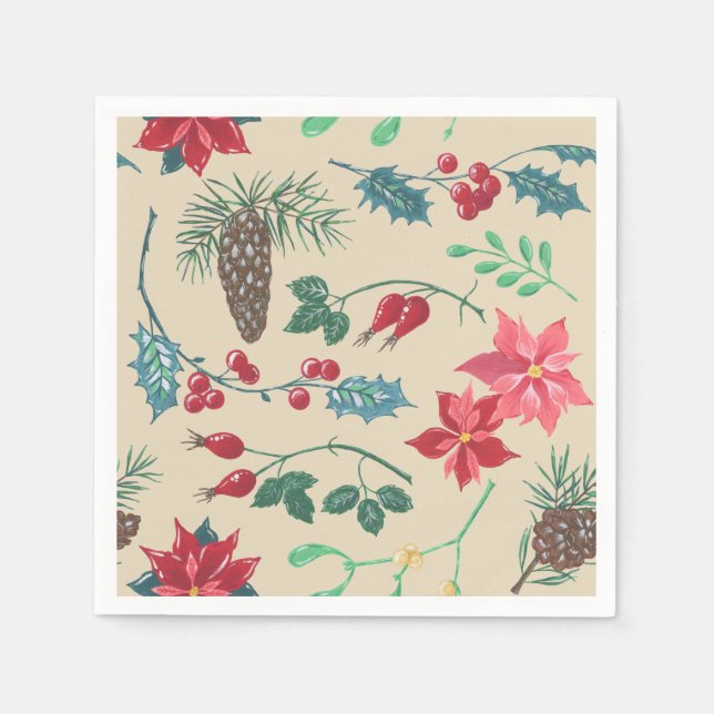 Serviettes En Papier Noël botanique traditionnel (beige) (Devant)