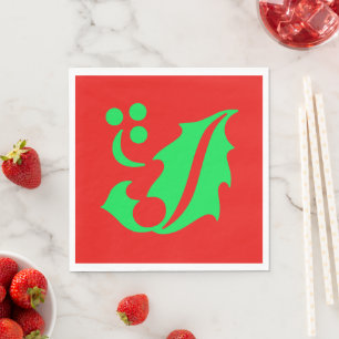 Serviettes En Papier Noël Holly Red Green Noël