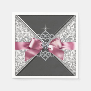 Serviettes En Papier Nœud papillon diamant rose et noir