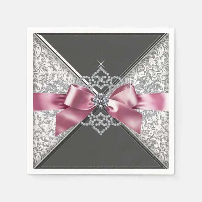 Serviettes En Papier Nœud papillon diamant rose et noir (Devant)
