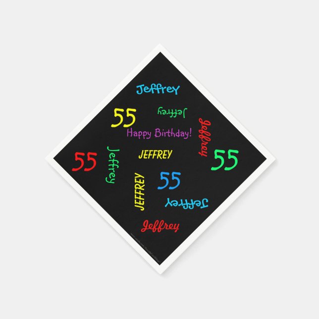 Serviettes en papier noir, 55ème anniversaire Noms (Coin)