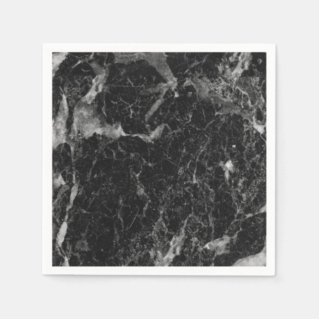 Serviettes En Papier Noir blanc et marbre d'argent Glam moderne (Devant)