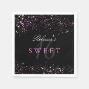 Serviettes en papier noir rose pailleté pour Sweet