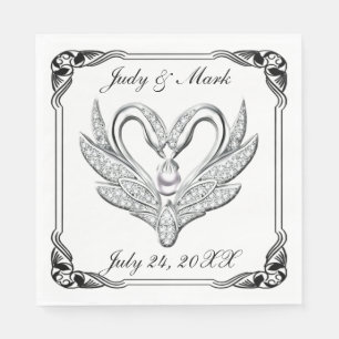 Serviettes En Papier Noir Ruban Swans Argent Papier Napkins