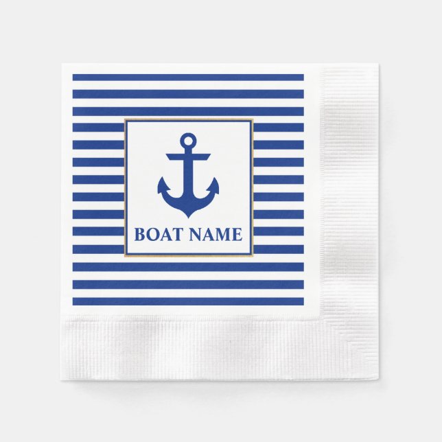Serviettes En Papier Nom du bateau nautique Ancre Cocktail rayé (Devant)