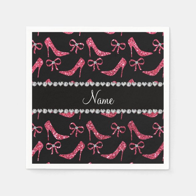 Serviettes En Papier Nom personnalisé fuchsia parties scintillant rose  (Devant)