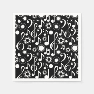 Serviettes En Papier Notes musicales et Clefs - Blanc sur noir