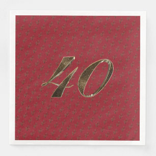 Serviettes En Papier Numéro 40 40e anniversaire Ruby Typographie d'or