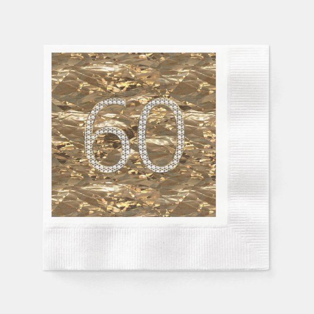 Serviettes En Papier Numéro 60 Diamond Mariage Anniversaire Gold Chic (Devant)