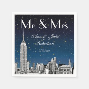 Serviettes En Papier NYC Skyline bleu étoilé Mariage no 2