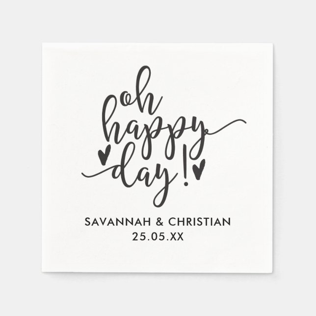 Serviettes En Papier Oh Happy Day Script Mariage personnalisé serviette (Devant)