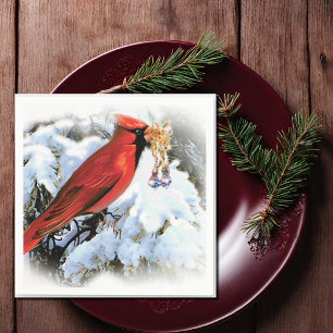 Serviettes En Papier oiseau rouge dans la neige