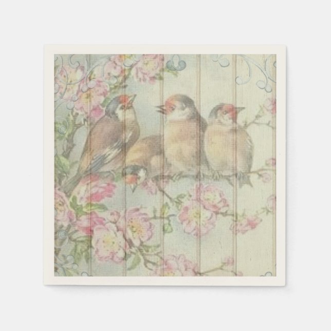 serviettes en papier oiseaux chanteurs pastel (Devant)