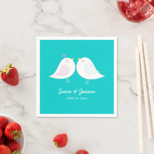 Serviettes En Papier Oiseaux d'amour mignons Mariage sarcelle