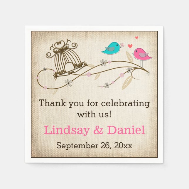 Serviettes En Papier Oiseaux de Whimsical en Love Mariage serviettes (Devant)