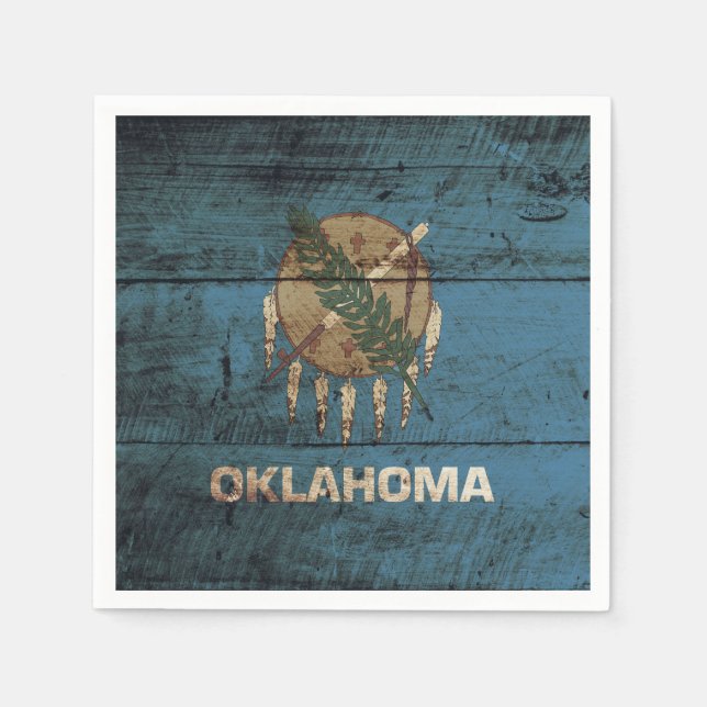 Serviettes En Papier Oklahoma State Flag on Old Wood (Devant)