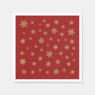 Serviettes En Papier Or de conception de flocons de neige sur le rouge