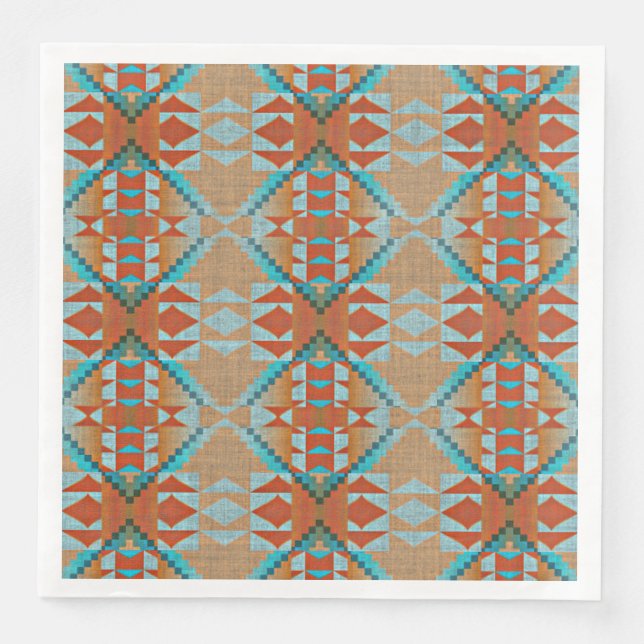 Serviettes En Papier Orange Brown Turquoise Bleu Eclectique Ethnique (Devant)