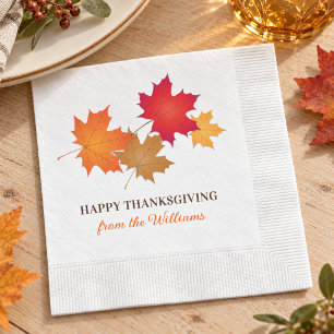 Serviettes En Papier Orange élégant Joyeux Thanksgiving Feuilles d'auto