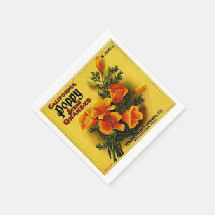Serviettes En Papier Oranges vintages de pavot de Californie