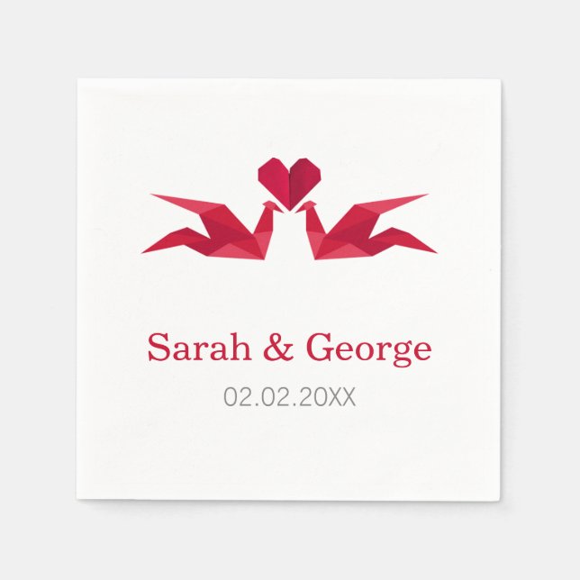 Serviettes En Papier origami grues rouges Mariage serviettes personnali (Devant)