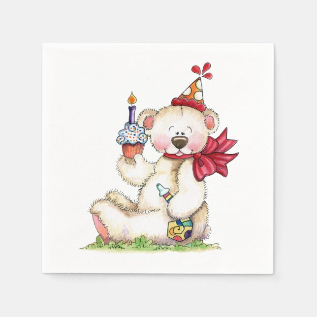 Serviettes En Papier Ours d'anniversaire (Devant)