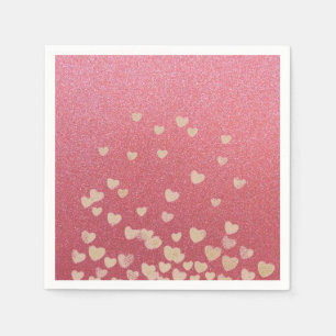 Serviettes En Papier Pailleté rose et cœurs
