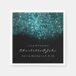 Serviettes En Papier Paillette blanche turquoise de confettis de noir