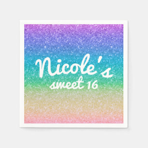 Serviettes En Papier Paillettes Arc-en-ciel Brillant Glam Anniversaire