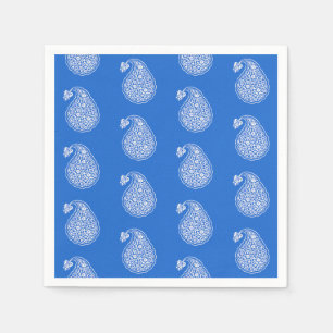 Serviettes En Papier Paisley perse - blanc sur bleu cobalt