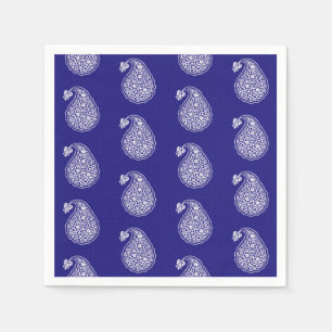 Serviettes En Papier Paisley perse - blanc sur indigo bleu