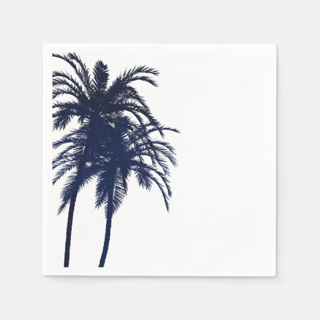 Serviettes En Papier Palmier tropical bleu et blanc de la Marine (Devant)