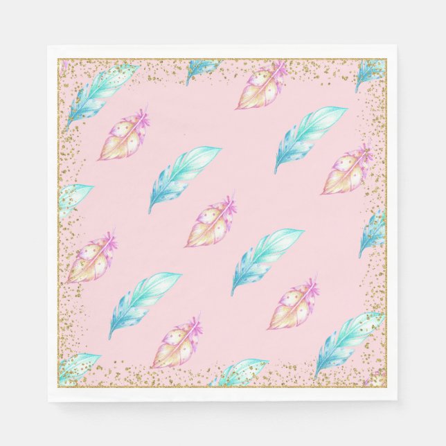 Serviettes En Papier Papier Baby shower en plumes Boho (Devant)