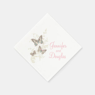 Serviettes En Papier Papier blanc rose mariage papillon