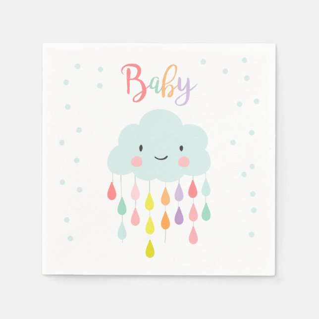 Serviettes En Papier Papier Cloud Napkin Baby sprinkle Raindrops Douche (Devant)