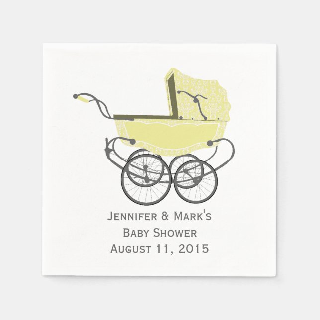 Serviettes En Papier Papier de Baby shower Jaune Pram personnalisé (Devant)