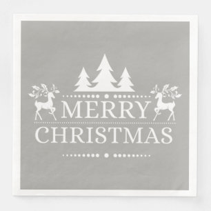 Serviettes En Papier Papier de Noël argenté et blanc Joyeux