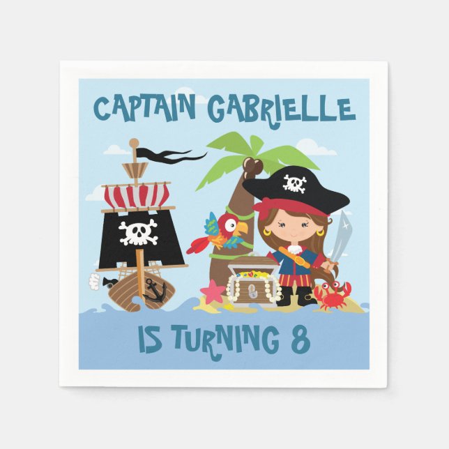 Serviettes En Papier Papier de table Pirate fille mignonne (Devant)