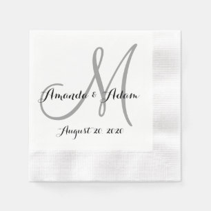 Serviettes En Papier Papier Mariage gris et blanc Monogramme Napkin