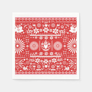 Serviettes En Papier Papier mariage rouge et blanc picado mexicain
