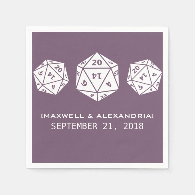 Serviettes En Papier Papier Mariage violet D20 Dice Gamer (Devant)