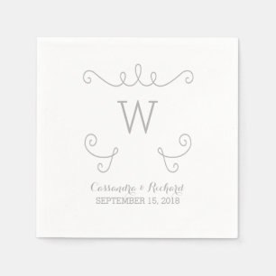 Serviettes En Papier Papier Monogramme Gris Whimsical Flourdissant