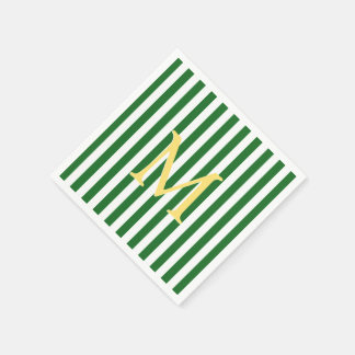 Serviettes En Papier Papier monogramme vert et blanc rayé