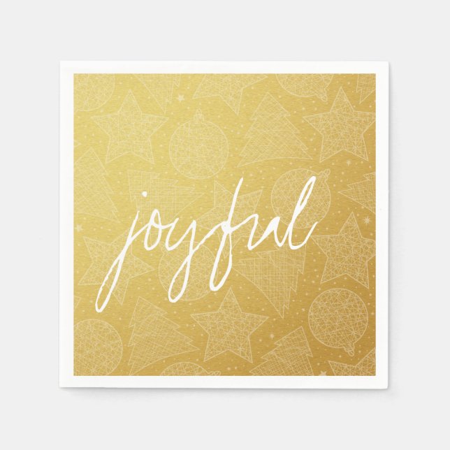 Serviettes En Papier Papier Motif de Noël en or et blanc (Devant)