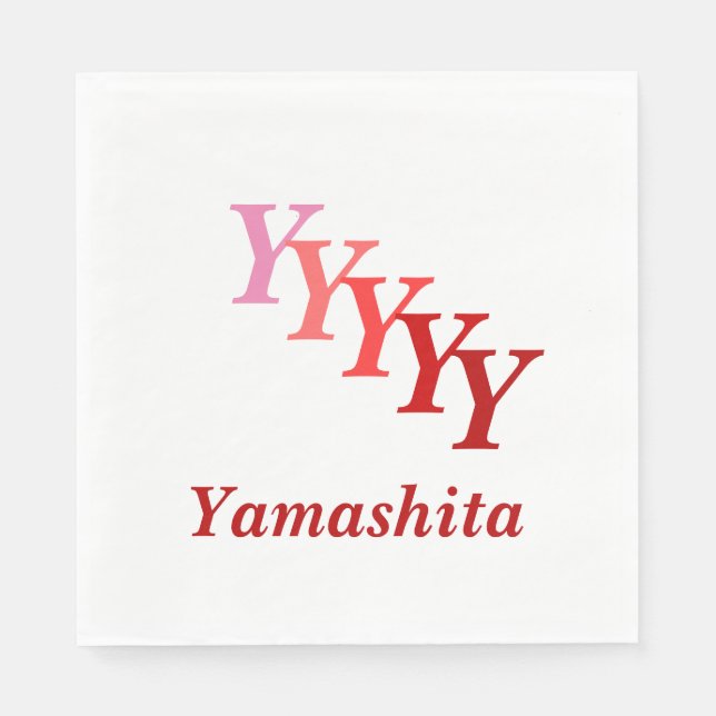 Serviettes En Papier Papier Napkin - Initiales avec nom en rouge (Devant)