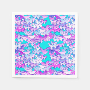 Serviettes En Papier Papillons, violet et turquoise