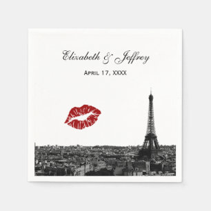 Serviettes En Papier Paris France Skyline Baiser #1 BW Mariage