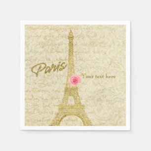 Serviettes En Papier Paris Tour Eiffel Gold & Pink Élégantes serviettes